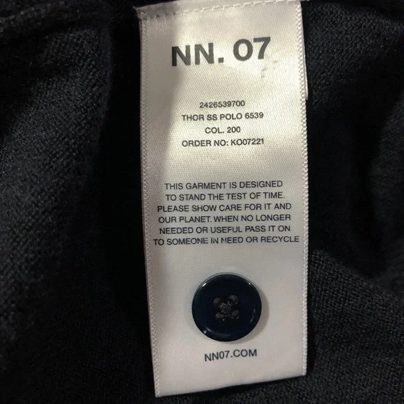 NN. 07 Thor Short Sleeve Knit Polo Shirt Mens L Navy Blue Wool Blend 6539 - Picture 9 of 10
